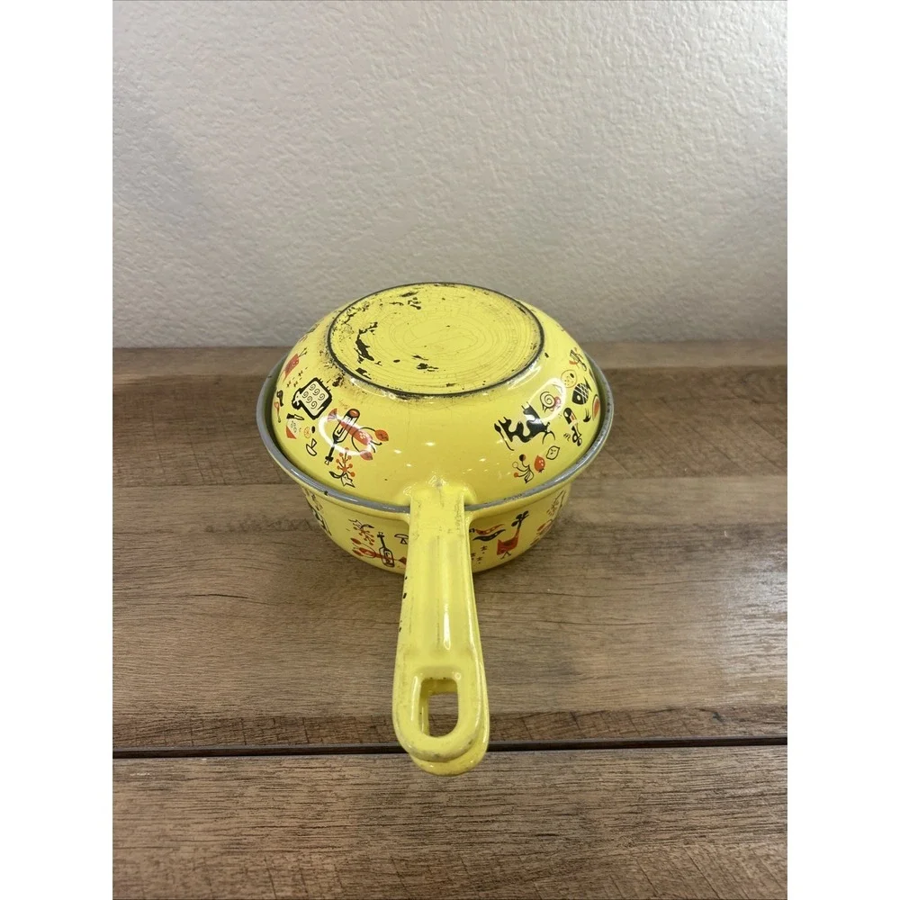 Descoware Yellow Enamel Cast Iron Saucepan Skillet Set Made in Belgium Vintage